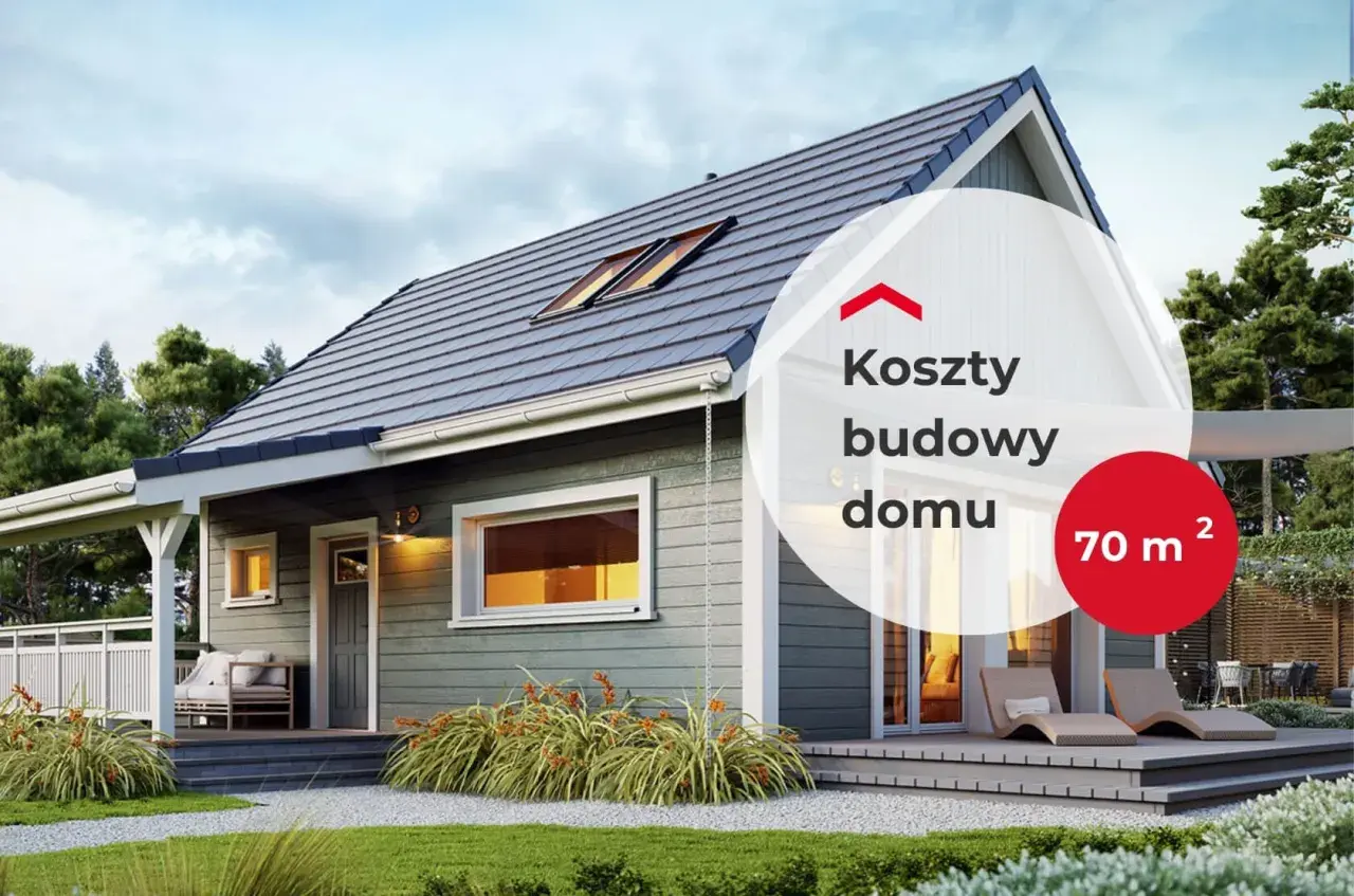 Szacunkowy koszt budowy domu 70m2. Nowoczesny, parterowy dom z tarasem i ogrodem.