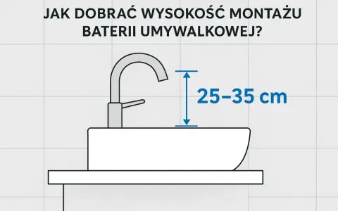 Wysokość umywalki nablatowej: optymalny montaż baterii to 25-35 cm nad jej krawędzią.