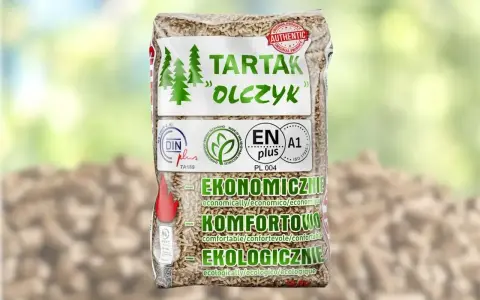 Worek z pelletem drzewnym "Tartak Olczyk". Sprawdź aktualna cena pelletu, by ogrzać dom ekonomicznie, komfortowo i ekologicznie.