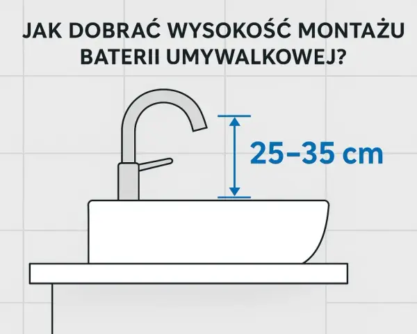 Wysokość umywalki nablatowej: optymalny montaż baterii to 25-35 cm nad jej krawędzią.