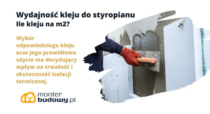 Ręka w rękawicy nakłada klej na styropian kielnią.