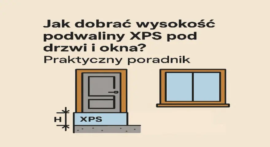Ilustracja drzwi i okna z podwaliną XPS, z zaznaczoną wysokością H.