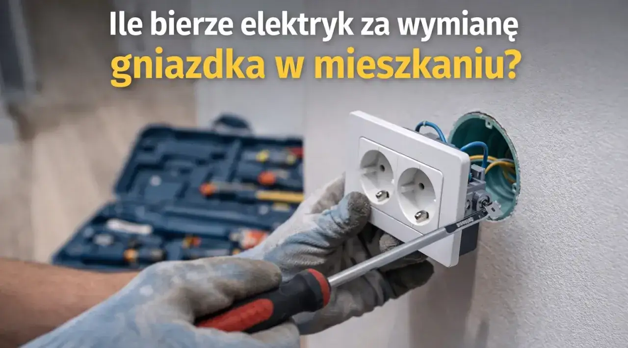 Elektryk montuje nowe gniazdko. Sprawdź, jaka jest montaż gniazdka cena i koszty wymiany.